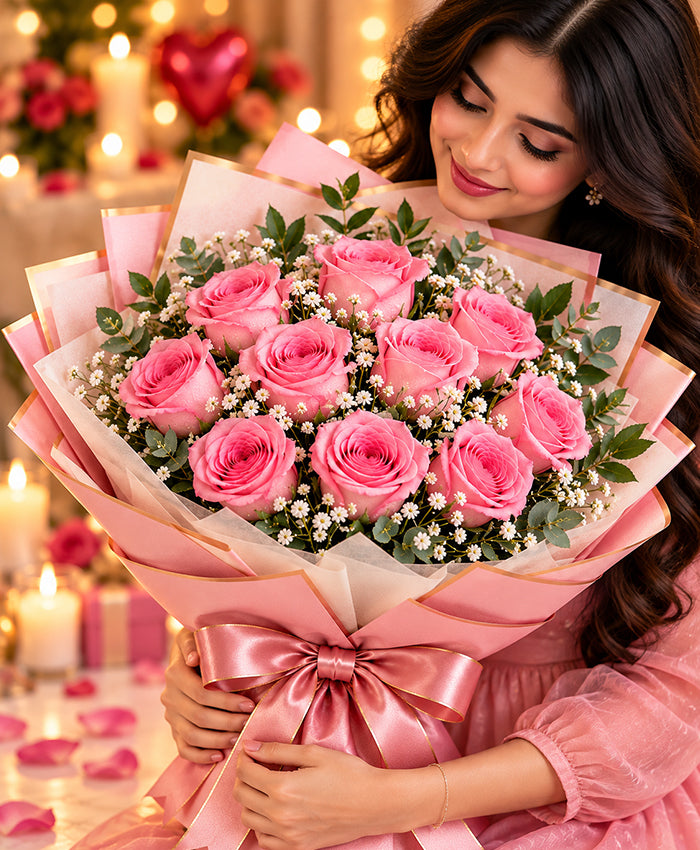 Pink Rose Bouquet – 12 Pink Roses
