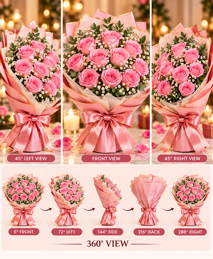 Pink Rose Bouquet – 12 Pink Roses
