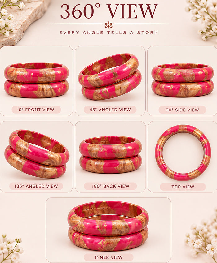 Pink & Antique Gold Statement Lac Bangles Set