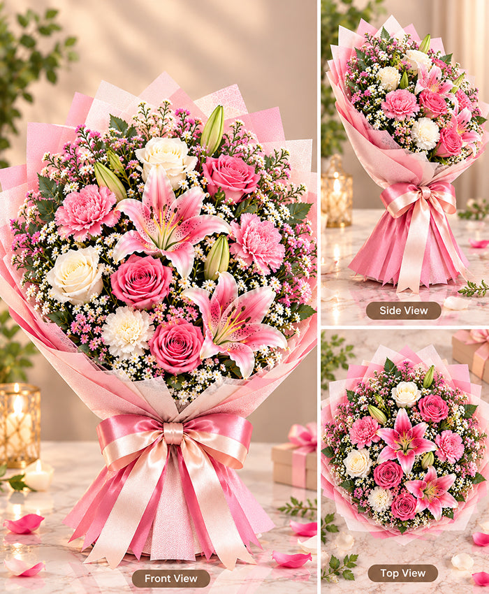 Pink & White Mixed Flower Bouquet – 12 Flowers