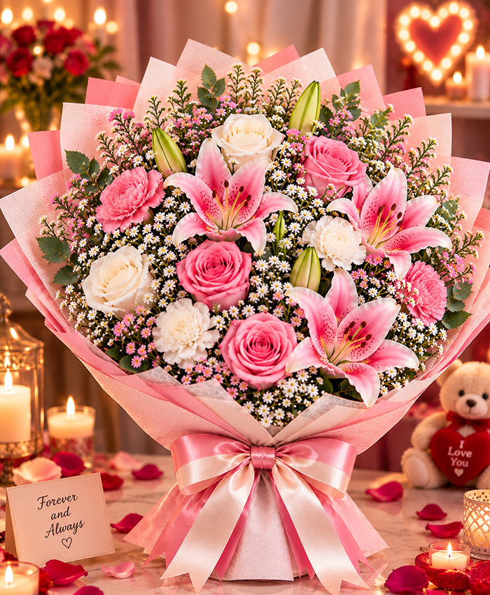 Pink & White Mixed Flower Bouquet – 12 Flowers