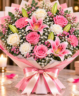 Pink & White Mixed Flower Bouquet – 12 Flowers
