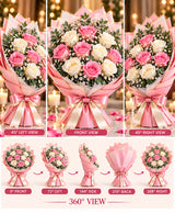 Pink & White Rose Bouquet – 6 Pink + 6 White Roses