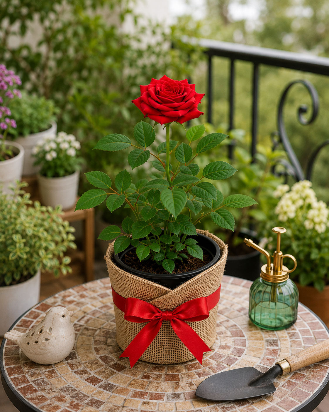 Potted Red Rose Plant