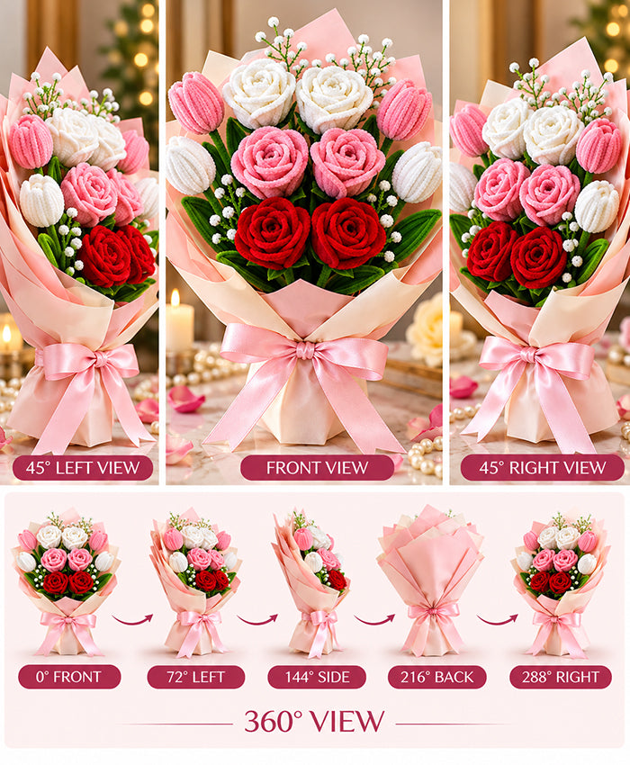 Premium Handmade Pink, White & Red Rose Bouquet