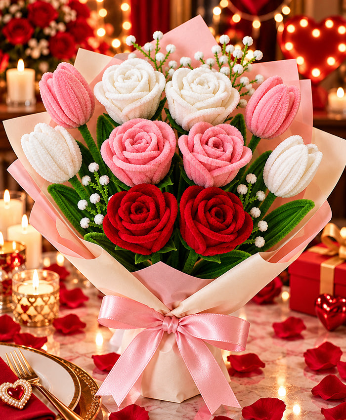Premium Handmade Pink, White & Red Rose Bouquet