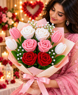 Premium Handmade Pink, White & Red Rose Bouquet