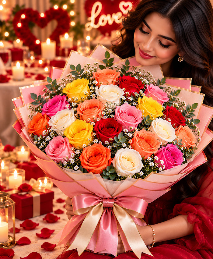 Premium Mixed Rose Bouquet – 24 Mixed Roses