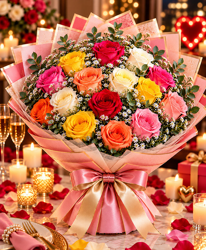 Premium Mixed Rose Bouquet – 24 Mixed Roses
