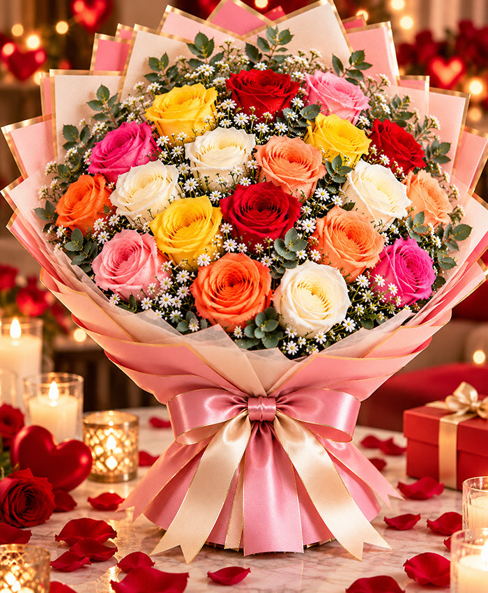 Premium Mixed Rose Bouquet – 24 Mixed Roses