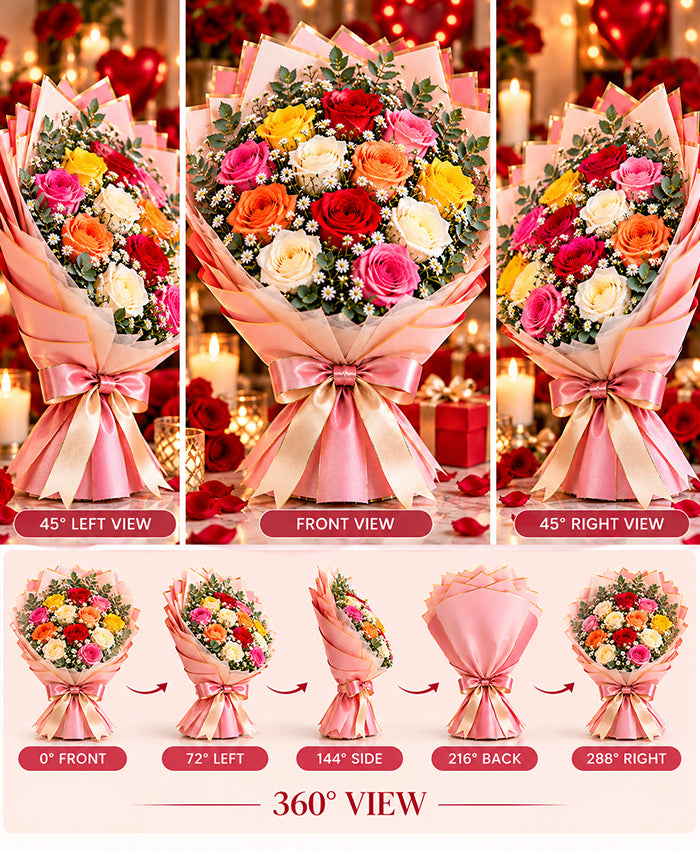 Premium Mixed Rose Bouquet – 24 Mixed Roses