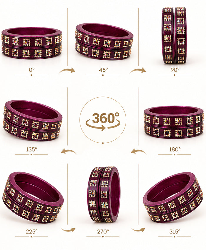 Premium Plum Rhinestone Lac Bangle Set
