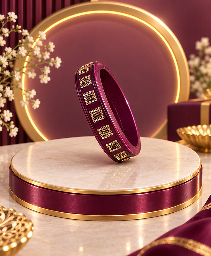 Premium Plum Rhinestone Lac Bangle Set