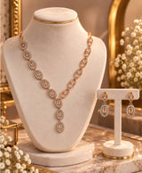 Premium Rose Gold Oval Link Necklace & Matching Earrings Set