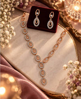 Premium Rose Gold Oval Link Necklace & Matching Earrings Set