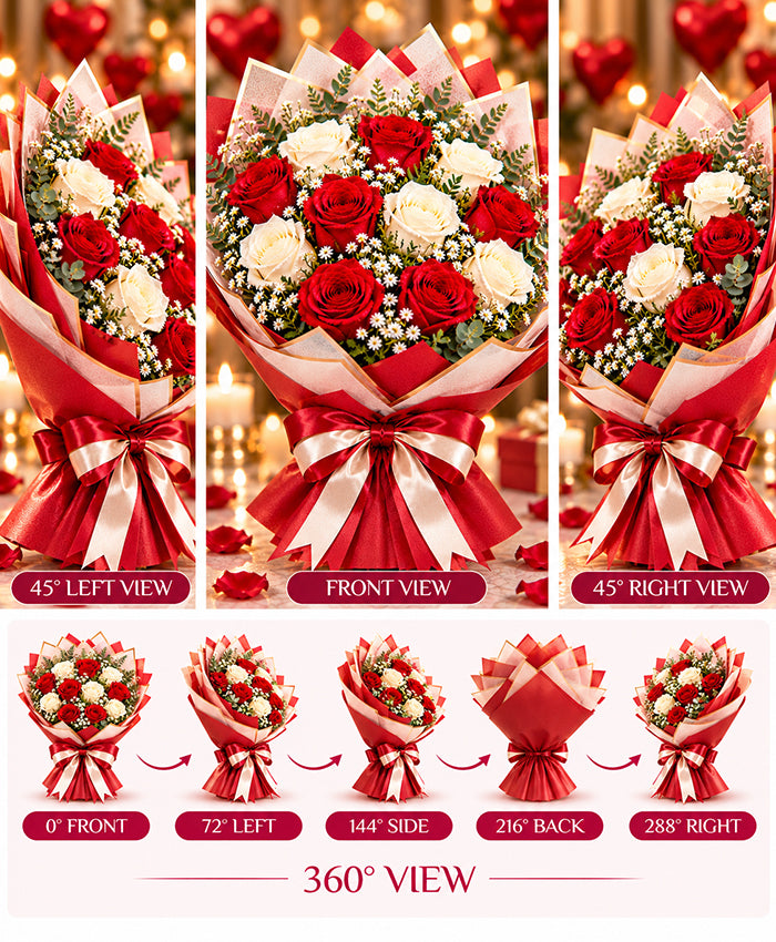 Proposal Red & White Bouquet – 12 Roses