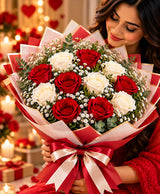 Proposal Red & White Bouquet – 12 Roses