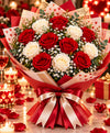 Proposal Red & White Bouquet – 12 Roses