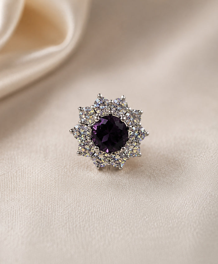 Purple Crystal Floral Stud Earrings