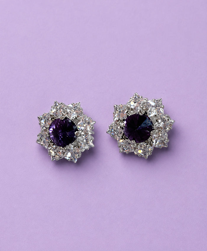 Purple Crystal Floral Stud Earrings
