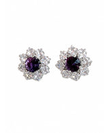 Purple Crystal Floral Stud Earrings
