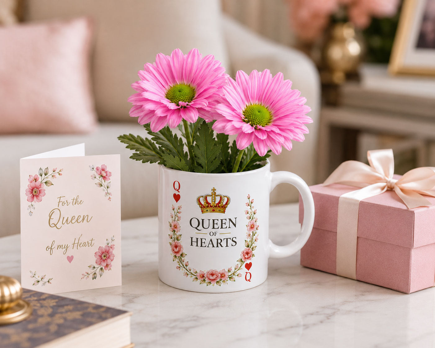 Queen of Hearts Personalised Mug with Daisy