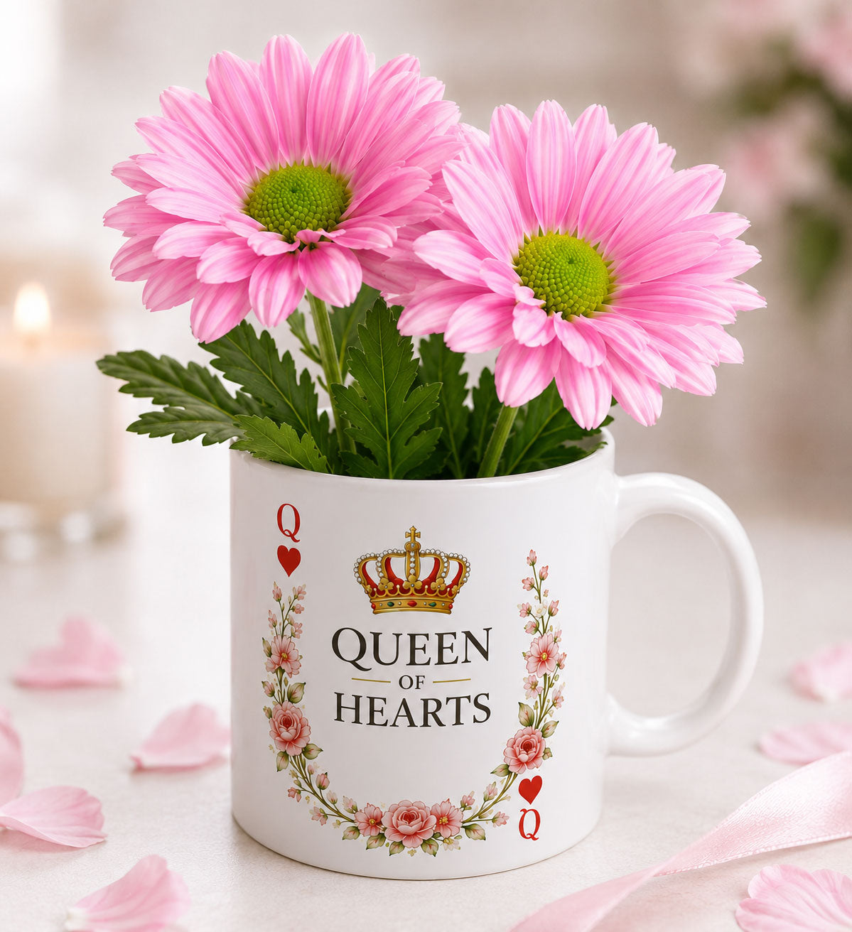 Queen of Hearts Personalised Mug with Daisy