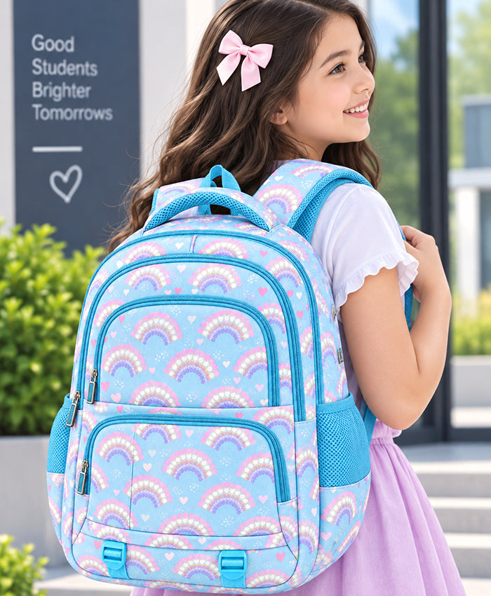 Rainbow Hearts Sky Blue School Backpack