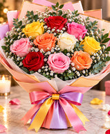 Rainbow Rose Bouquet – 12 Mixed-Color Roses