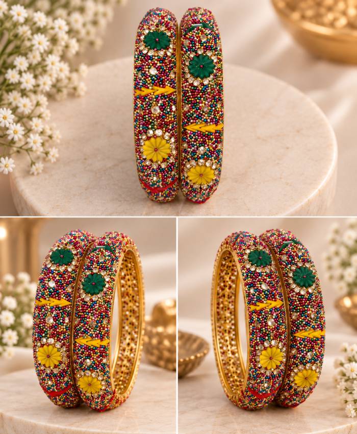 Rangoli Floral Beaded Bangle Set