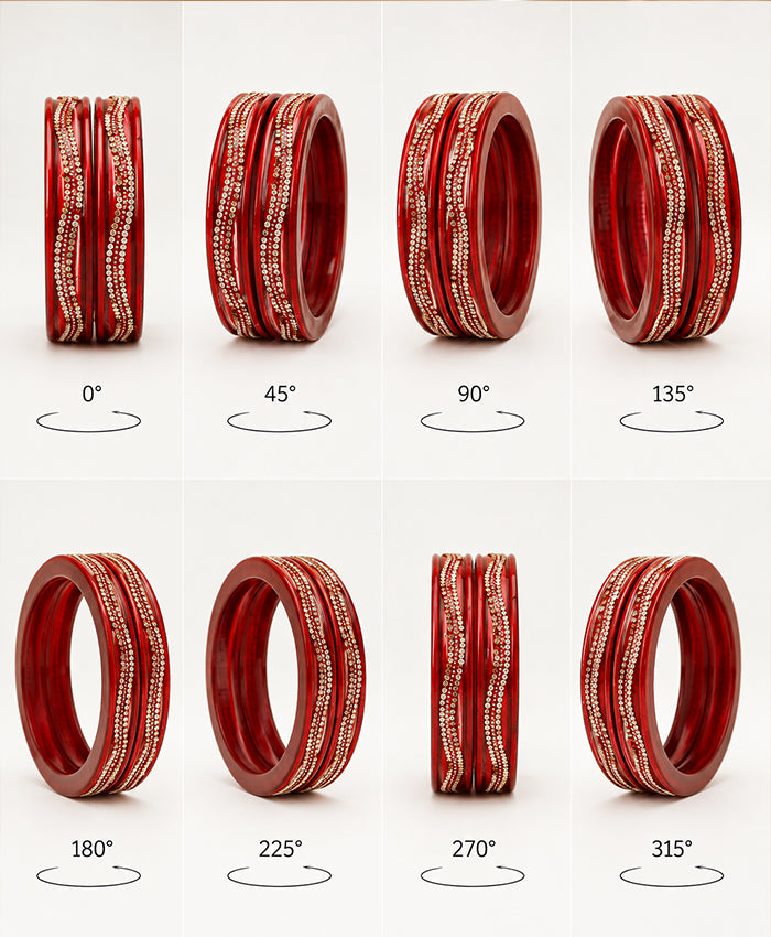 Red Crystal-Embellished Traditional Lac Bangle Set
