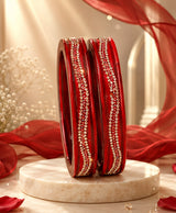 Red Crystal-Embellished Traditional Lac Bangle Set