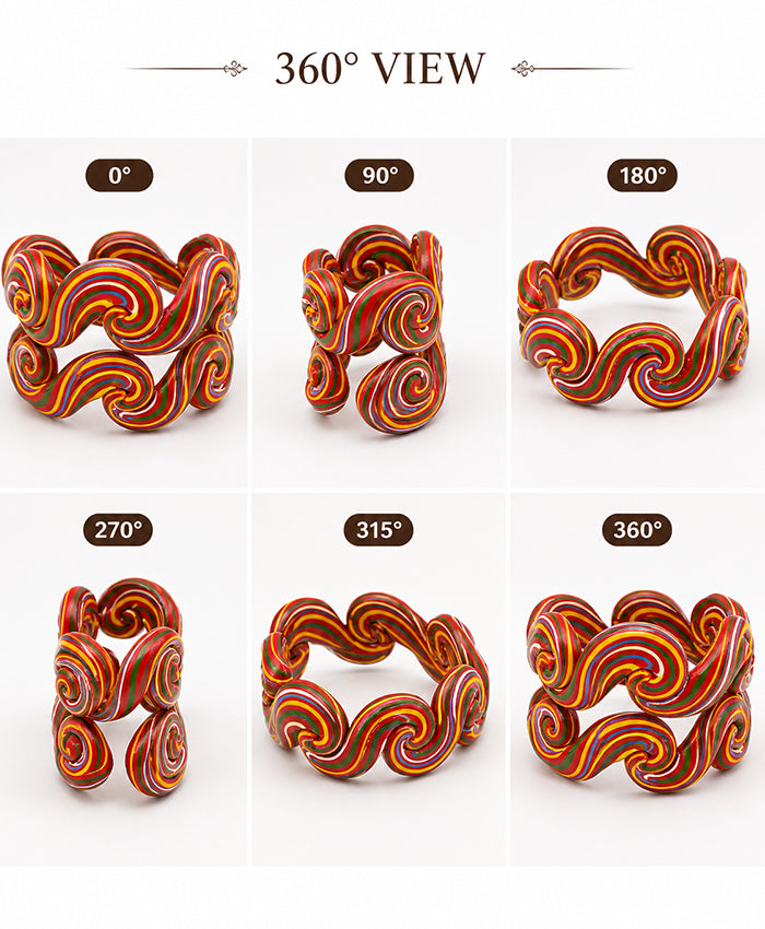 Red Multicolor Hand-Painted Wave Lac Bangles