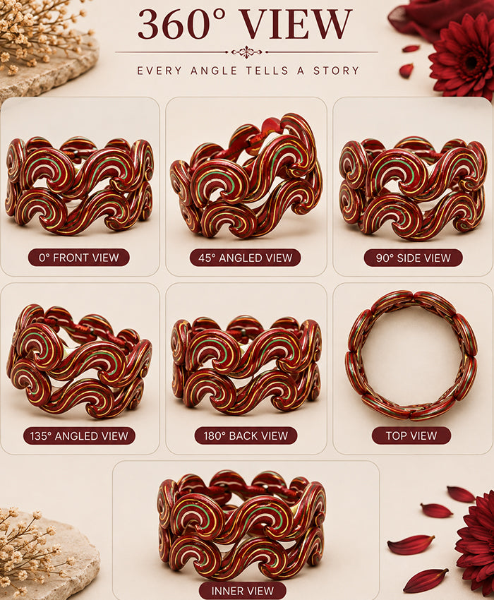 Maroon Multicolor Spiral Pattern Handcrafted Lac Bangle Set