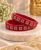 Red Multicolour Rhinestone Lac Bangle Set