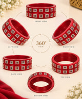 Red Multicolour Rhinestone Lac Bangle Set