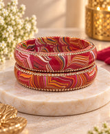 Red-Pink Multicolour Marbled Lac Bangle Set