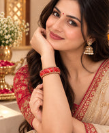 Red-Pink Multicolour Marbled Lac Bangle Set