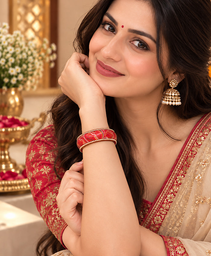 Red-Pink Multicolour Marbled Lac Bangle Set