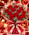 Red Rose & Baby's Breath Bouquet – 12 Red Roses
