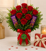 Red Roses Vase & Dairy Milk Silk Delight