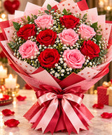 Red & Pink Love Bouquet – 6 Red + 6 Pink Roses