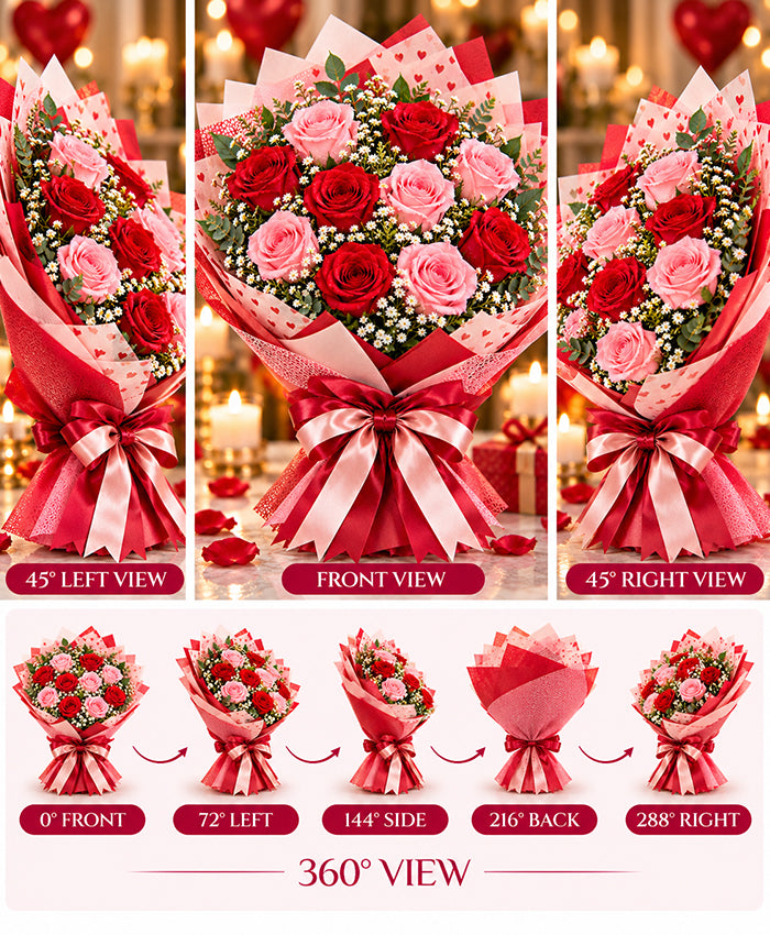 Red & Pink Love Bouquet – 6 Red + 6 Pink Roses