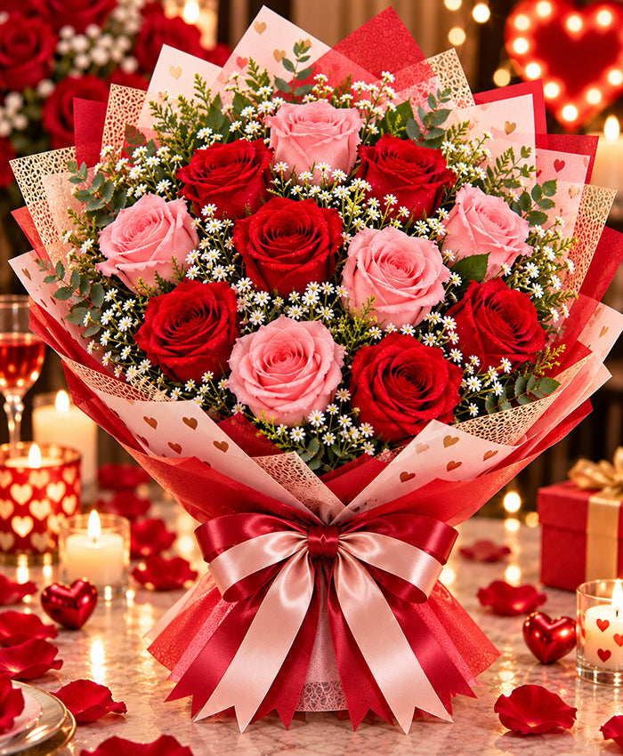 Red & Pink Love Bouquet – 6 Red + 6 Pink Roses