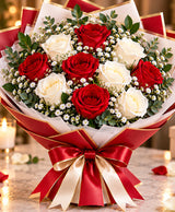 Red & White Rose Bouquet – 6 Red + 6 White Roses