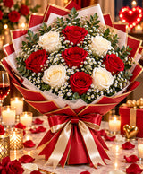 Red & White Rose Bouquet – 6 Red + 6 White Roses