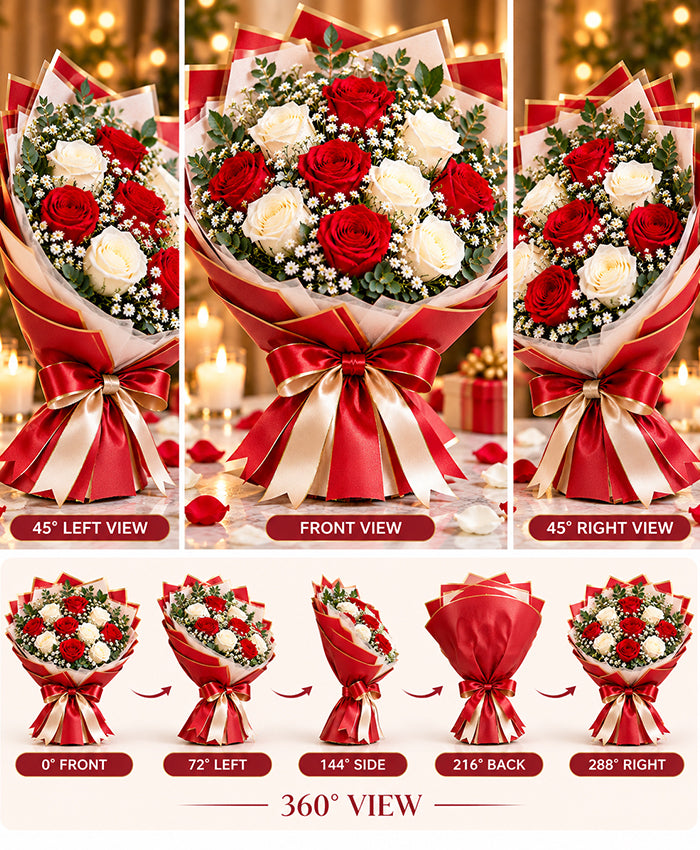 Red & White Rose Bouquet – 6 Red + 6 White Roses