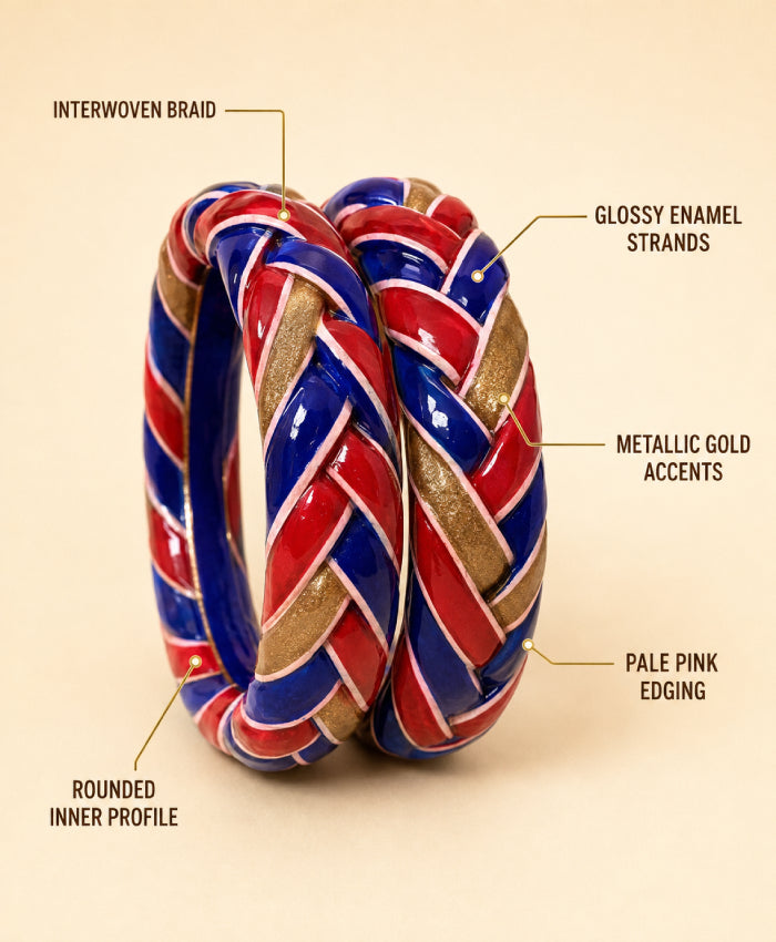 Red Blue Gold Braided Enamel Lac Bangles
