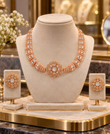 Rose Gold Floral Zirconia Necklace & Earrings Set