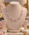 Rose Gold Pink & Clear Crystal Floral Necklace and Earrings Set